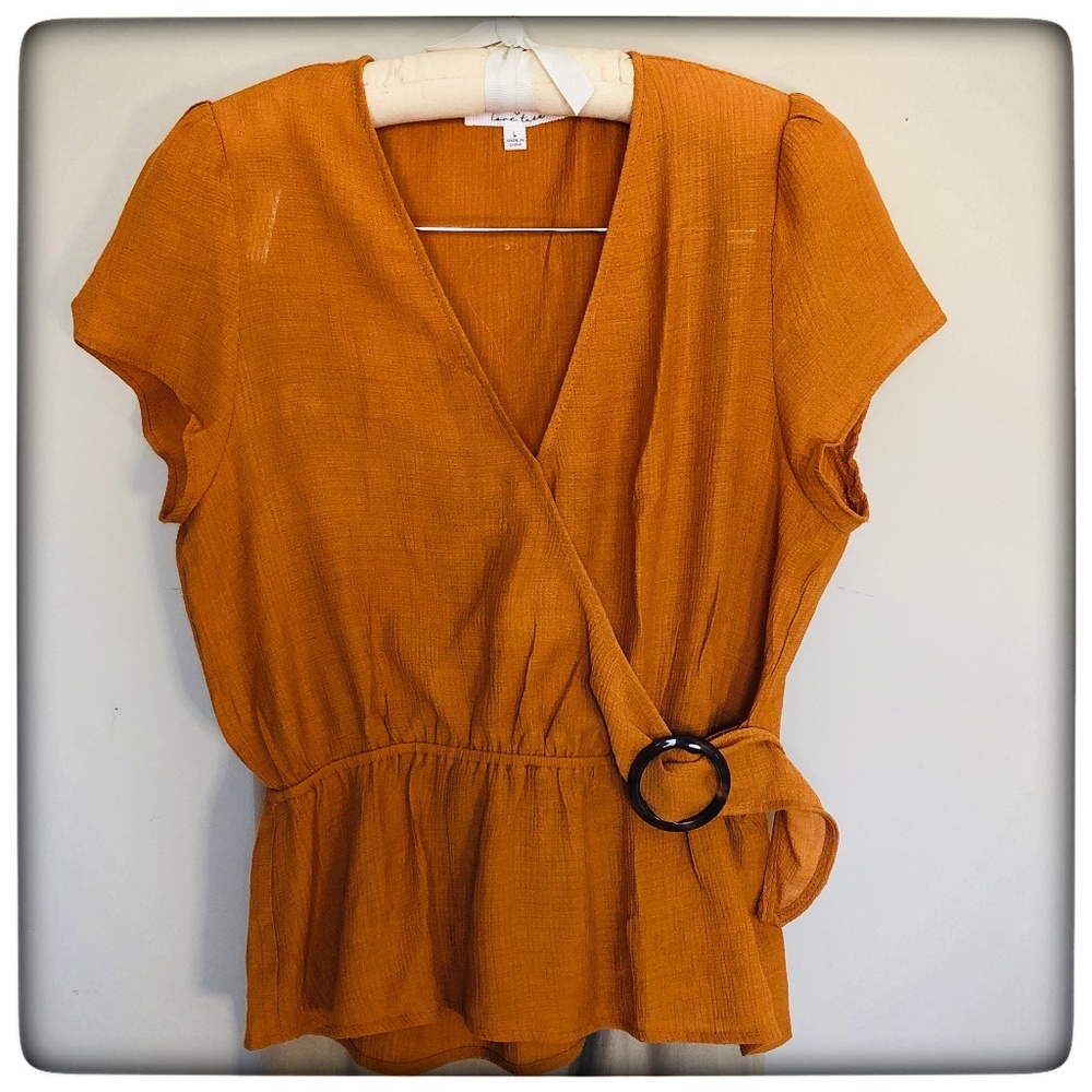 🌻 LOVE TREE sleeveless buckle wrap top in pumpkin orange